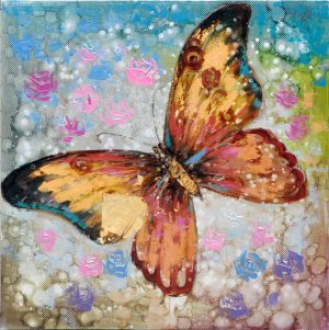 Olieverfschilderij schilderij kleurrijke vlinder handgeschilderd 100x100 woonkamer slaapkamer