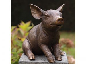 Tuinbeeld - bronzen beeld - Zittend varken - Bronzartes - 29 cm hoog