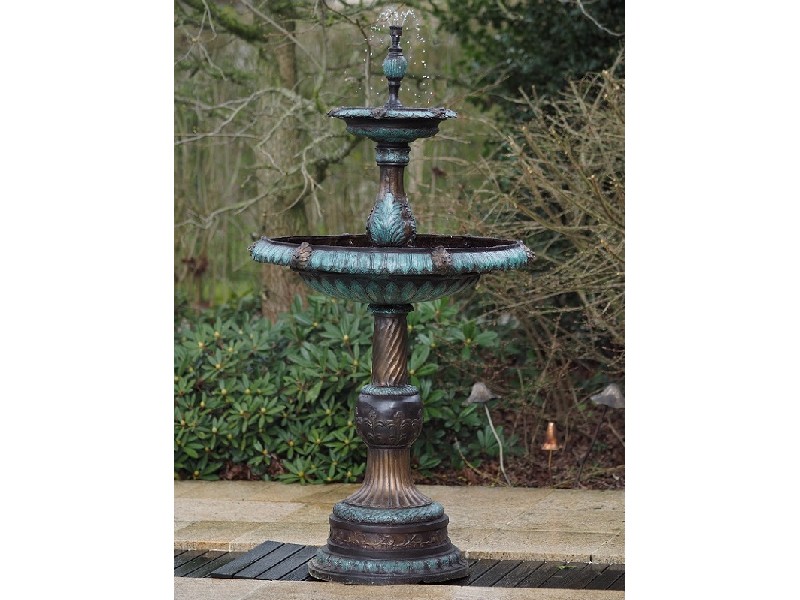 Tuinbeeld - bronzen beeld - 2 Schalenfontein - 171 cm hoog