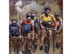 3D art Metaalschilderij - Wielrenners Tour de France - 100 x 100 cm