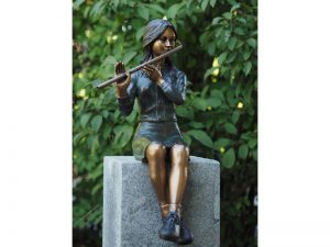 Tuinbeeld - bronzen beeld - meisje met fluit Bronzartes