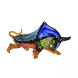 Kleurige stier - Murano Stijl sculptuur - h22.2 cm - Beeld glas