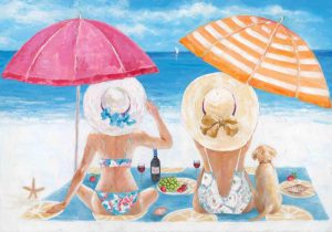 120 x 80 cm Canvasschilderij 2 dames op het strand print op canvas