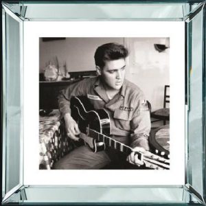 Elvis Presley met gitaar - Spiegellijst met prent - 50 x 50 cm