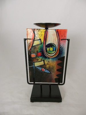 Glazen kandelaar 24 cm hoog multicolor kandelaar waxinelichthouder kaarsenhouder decoratief glaswerk