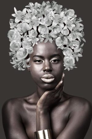 Ter Halle glasschilderij - vrouw - witte bloemen