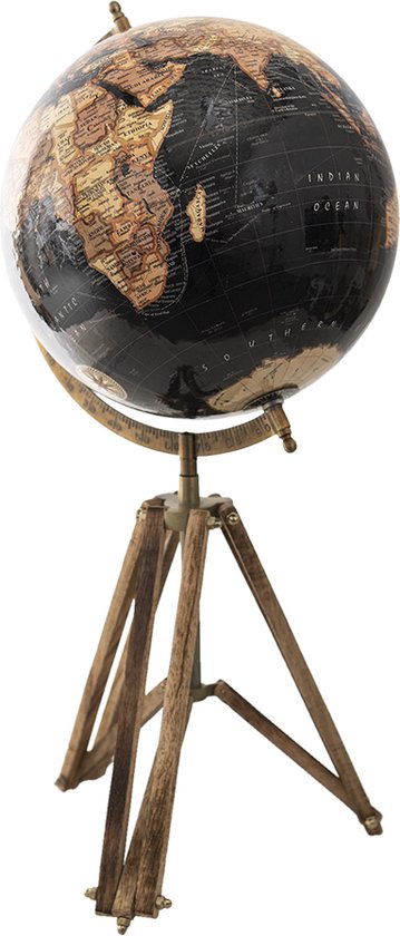 Wereldbol Decoratie 28x26x55 cm Zwart Hout -  Metaal Globe Aardbol - Image 2