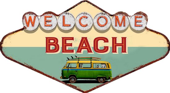 Wanddecoratie 49x1x27 cm Groen -  Rood ijzer Welcome Beach - muurdecoratie Tekstbord