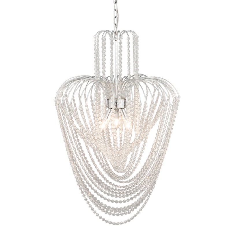 Kroonluchter Ø 58x100 cm Zilverkleurig ijzer Glas Hanglamp Chandelier Kristal lamp