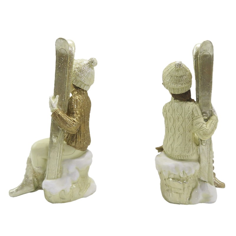 Beeld set van 2 Kinderen 18 cm Beige Goudkleurig Kunststof - Decoratief Figuur Decoratieve Accessoires Kerstdecoratie voor Binnen - Afbeelding 3