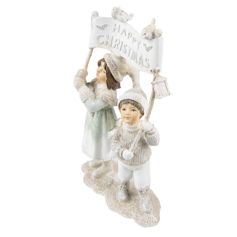 Beeld Kinderen 23 cm Beige Kunststof Happy Christmas - kerstdecoratie - accessoires - Afbeelding 2