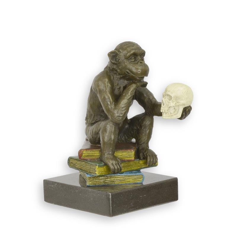 "De filosoferende Darwin-aap" - Bronzen beeld - sculptuur - h14,3 cm