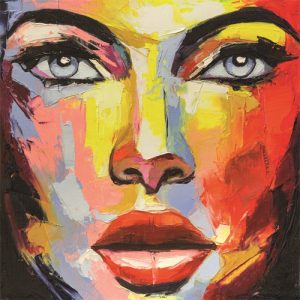 Dibond schilderij Portret kleurrijke vrouw 100x100 cm aluart Mondiart