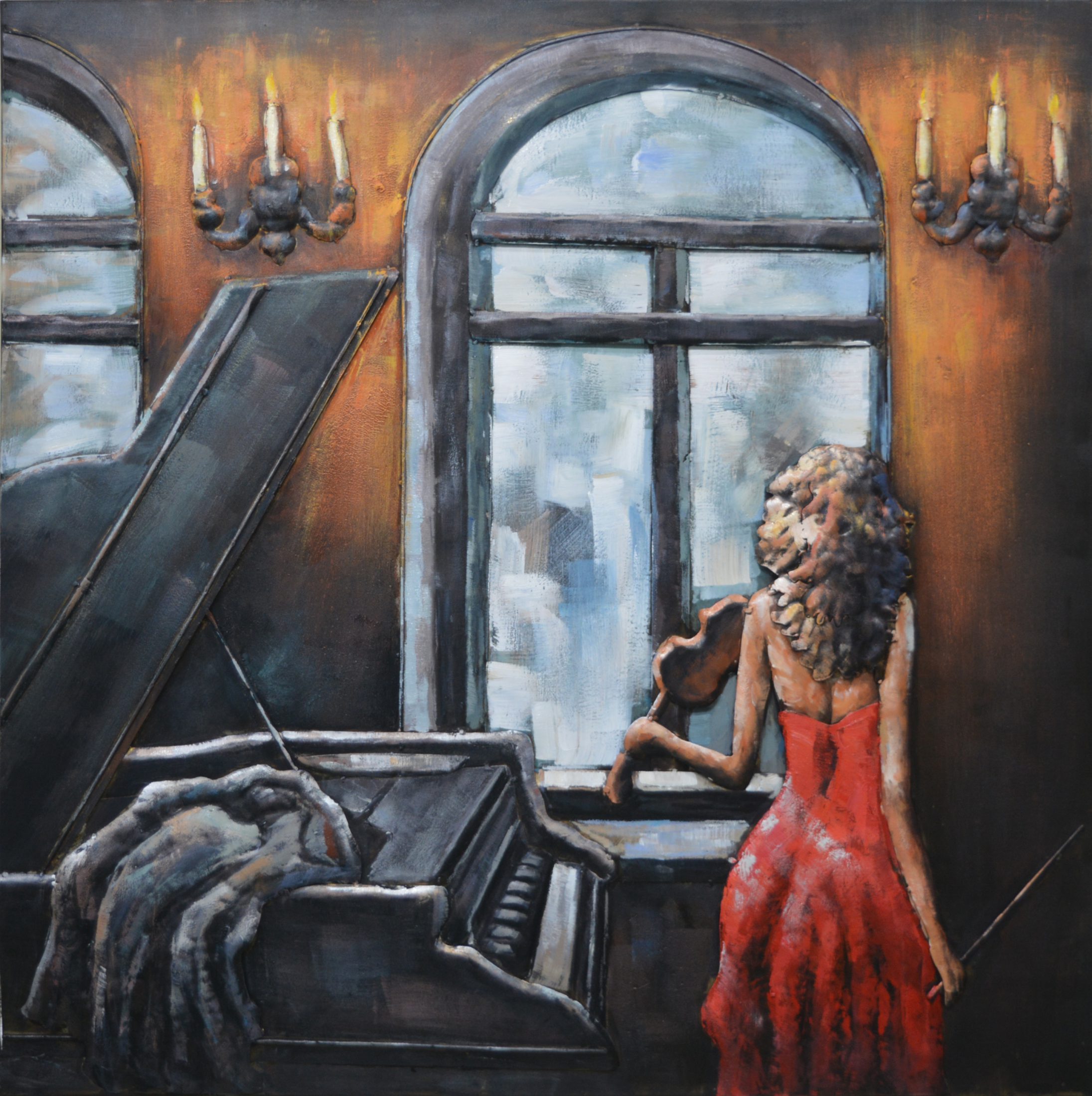 3D art metaalschilderij violist muziek 100x100 cm metalart