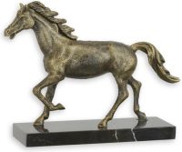 Metalen beeld - Paard in draf - Marmeren sokkel - afm 17,5 cm Hoog