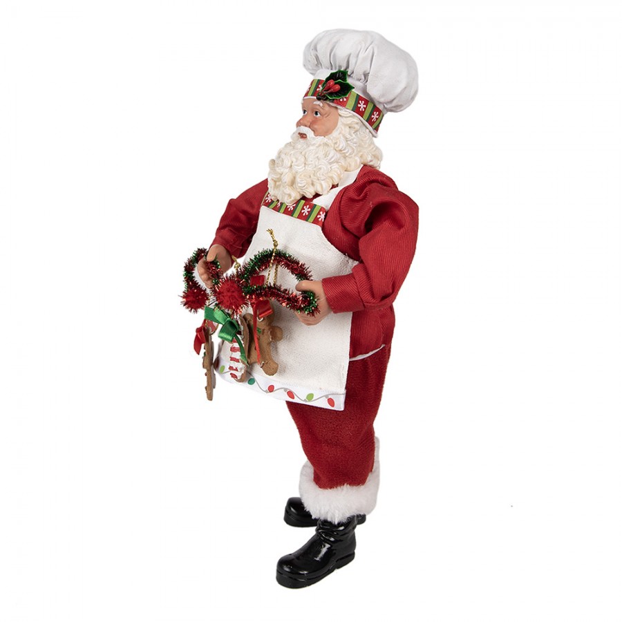 Beeld Kerstman 28 cm Rood Textiel op kunststof Decoratie figuur - Afbeelding 2