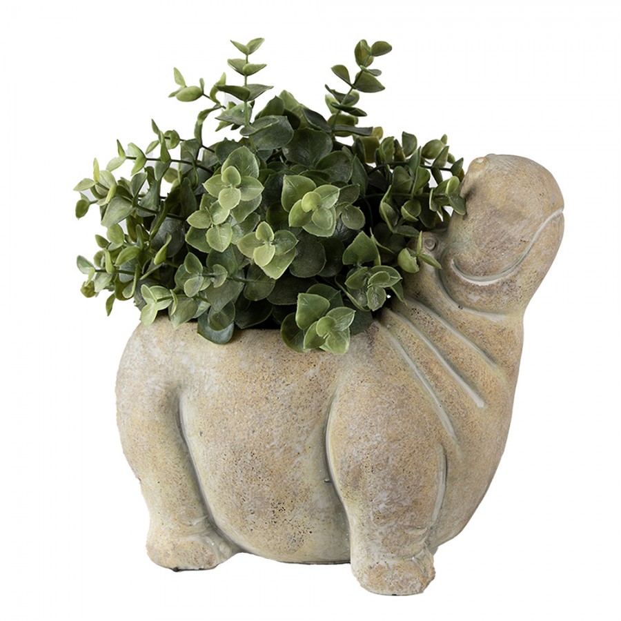 Set van 2 x Bloempot Nijlpaard 22x13x20 cm Beige Steen Bloempot binnen Plantenpot Plant pot - Image 4