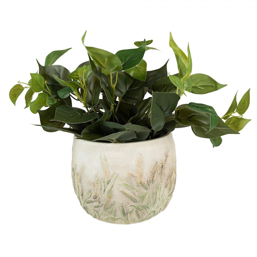 Set van 2 x Bloempot Ø 23x18 cm Groen Beige Steen Korenhalmen Bloempot binnen Plantenpot Plant pot - Image 2