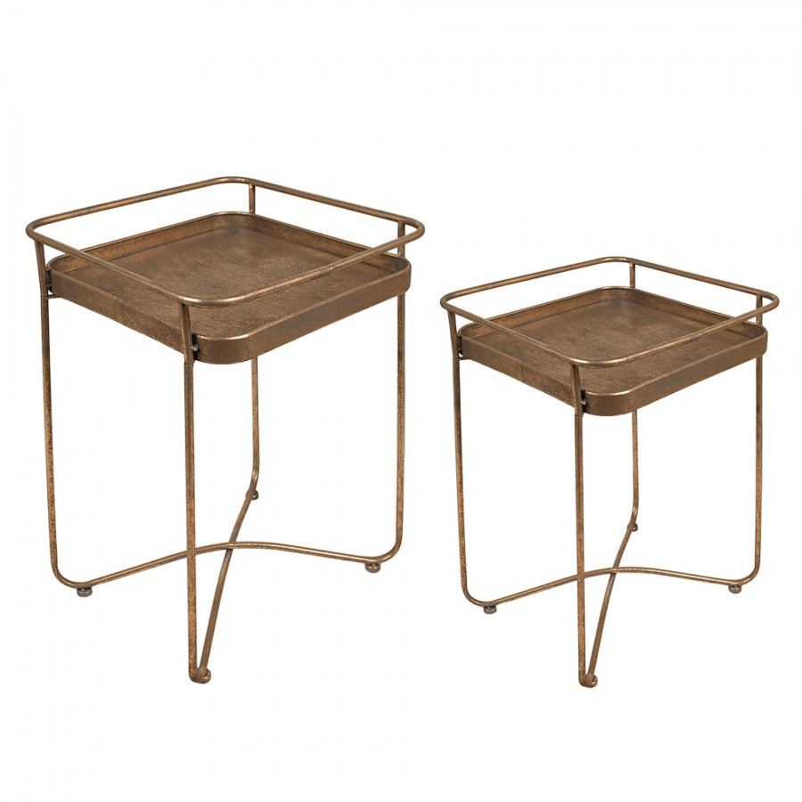 Bijzettafel Set van 2 38x38x53 cm Goudkleurig Metaal Vierkant Sidetable - Afbeelding 2