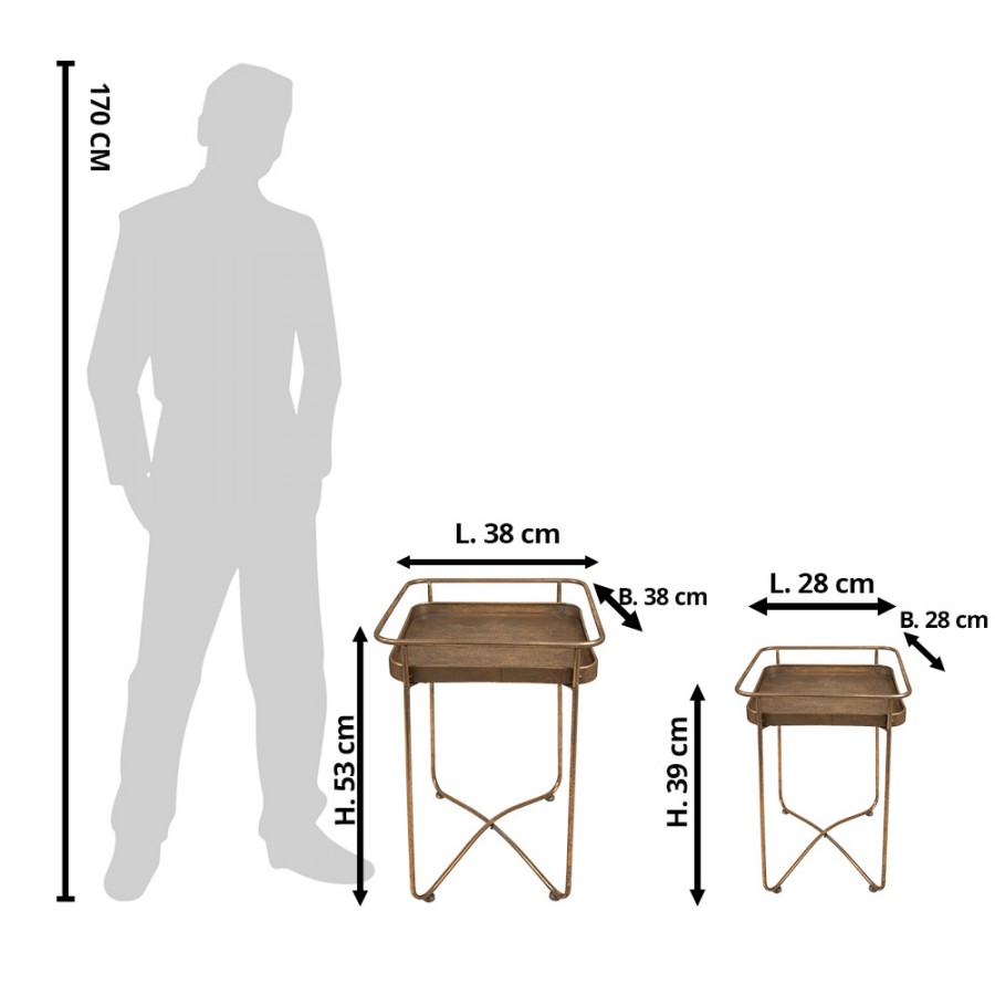 Bijzettafel Set van 2 38x38x53 cm Goudkleurig Metaal Vierkant Sidetable - Afbeelding 3