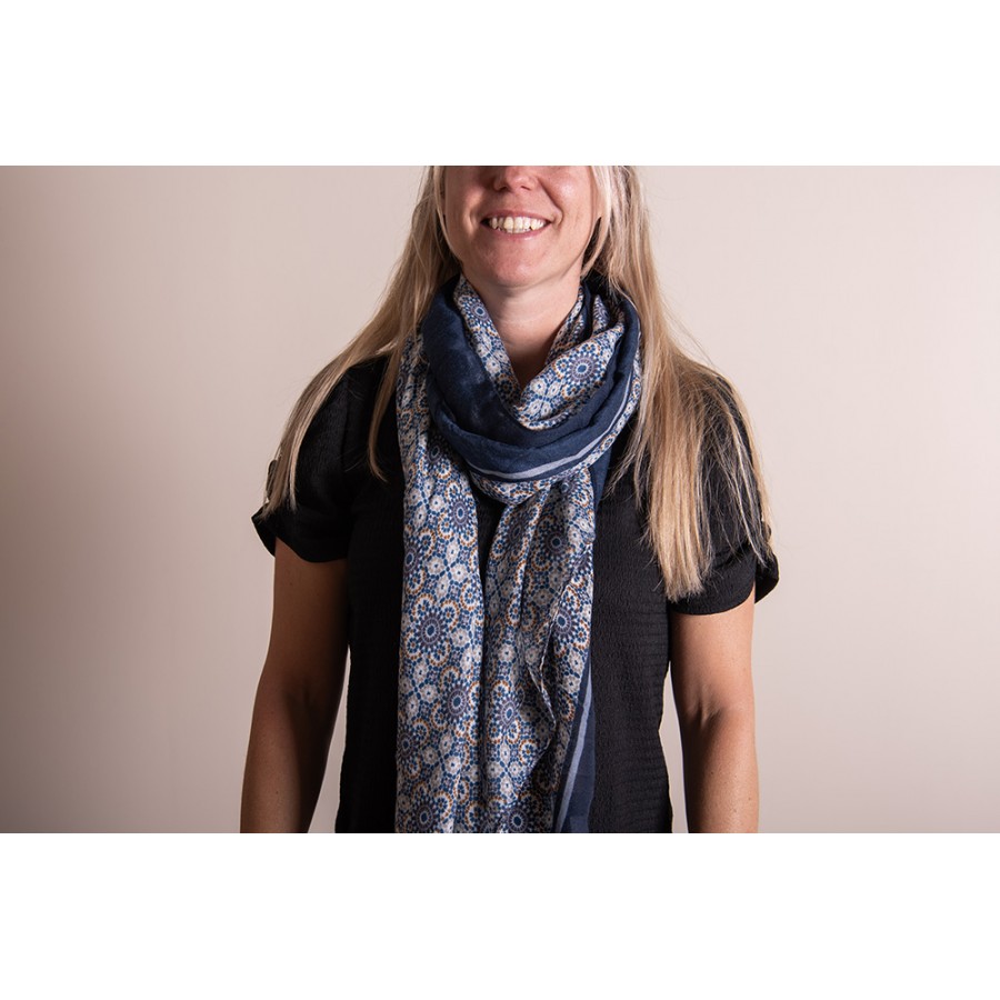 Sjaal Dames Print 90x180 cm Blauw Beige Shawl Dames - Image 2