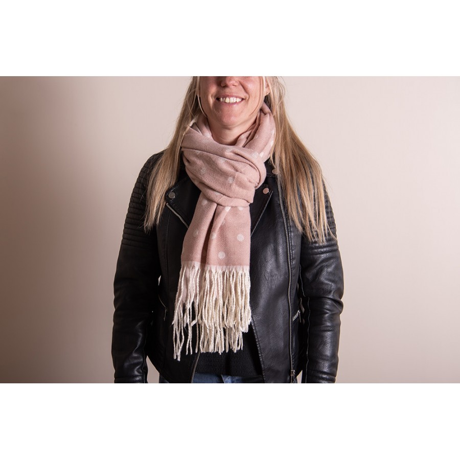 Wintersjaal Dames 68x180 cm Roze Stippen Sjaal - Image 2