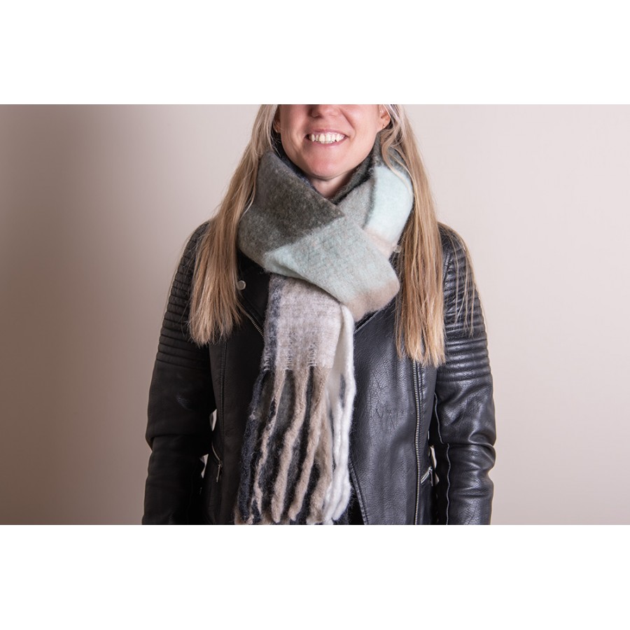 Wintersjaal Dames 36x210 cm Grijs Beige Ruit Sjaal - Image 2