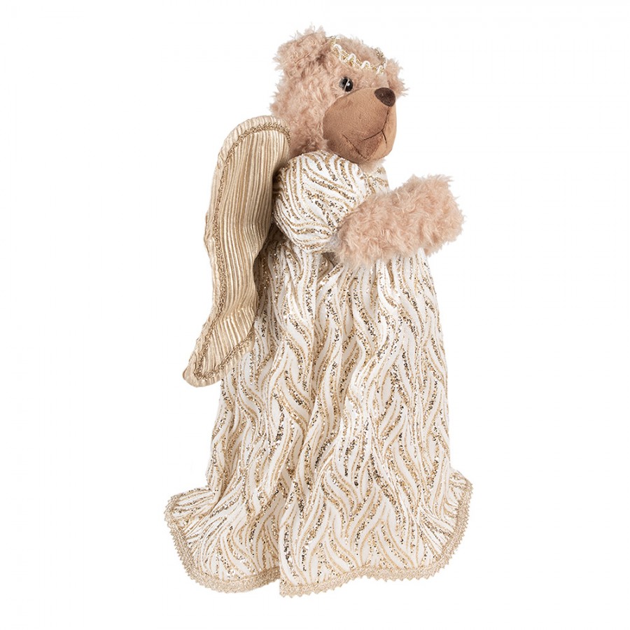 Clayre & Eef Kerstdecoratie Beer 40 cm Beige Goudkleurig Stof - Afbeelding 4