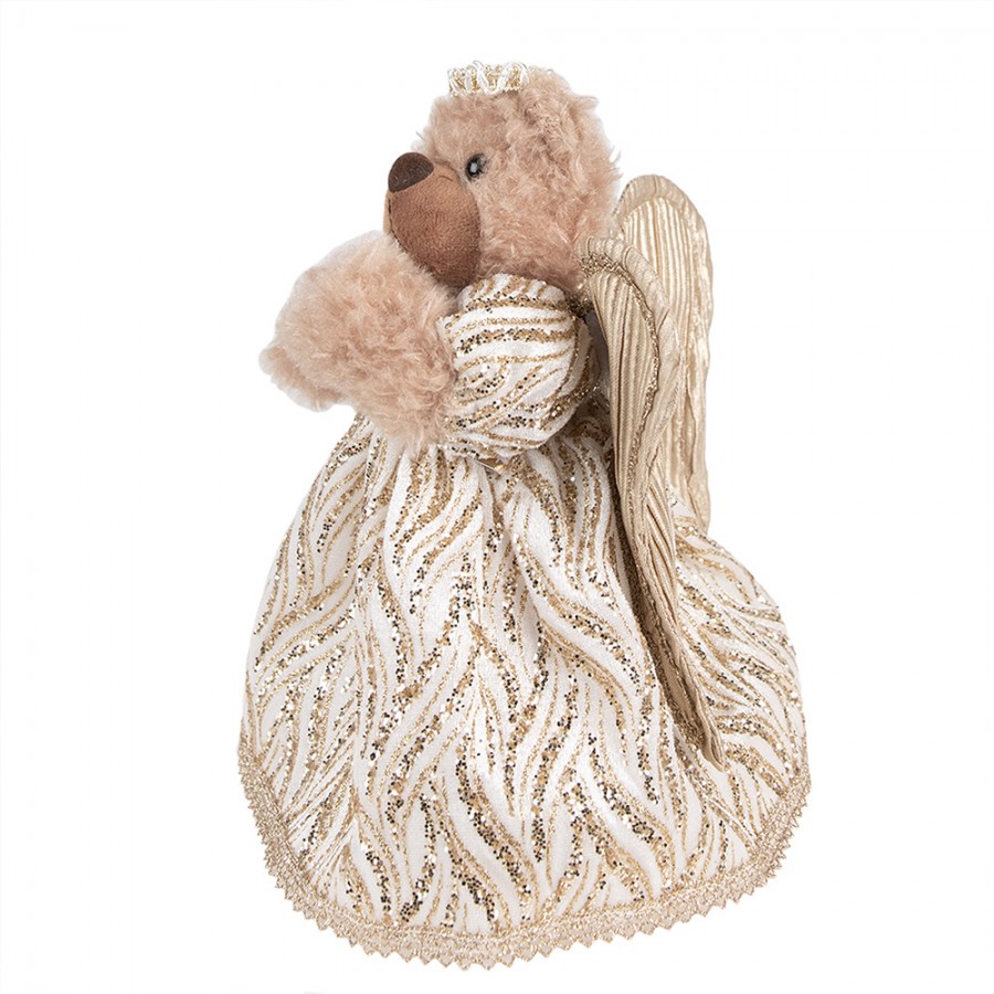 Clayre & Eef Kerstdecoratie Beer 25 cm Beige Goudkleurig Stof - Afbeelding 2