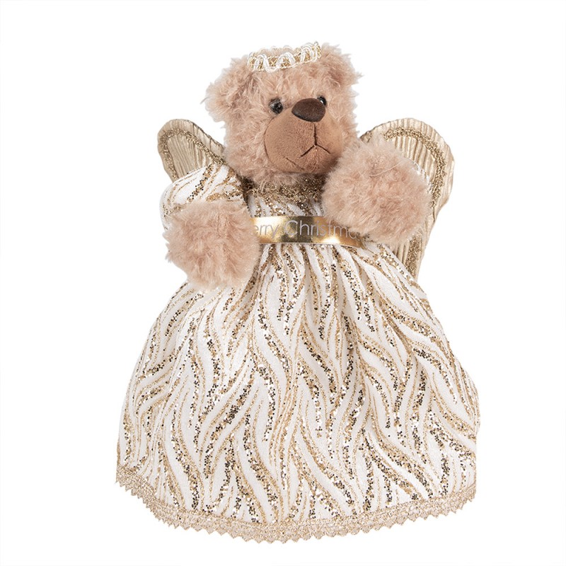 Clayre & Eef Kerstdecoratie Beer 25 cm Beige Goudkleurig Stof