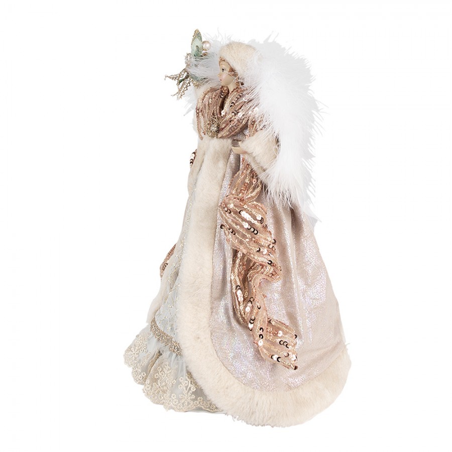 Clayre & Eef Kerstdecoratie Engel 35 cm Beige Roze Kunststof Kerstboomversiering - Afbeelding 2