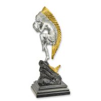 Bronzen beeld - Vrouwelijke Indiaanse danser - zilver- en goudkleurig - 32,8 cm hoog