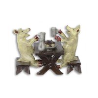Bronzen beeld - varkens - pigs having dinner - 7,3 cm hoog