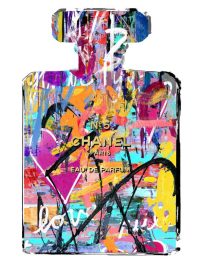 60 x 80 cm - glasschilderij - parfumfles chanel - graffiti - schilderij fotokunst - foto print op glas