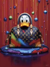 60 x 80 cm - glasschilderij - Donald duck - Louis vuitton - schilderij fotokunst - foto print op glas