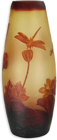 Glazen vaas - Libelle bij bloemen - Cameo glas - 47,4 cm hoog
