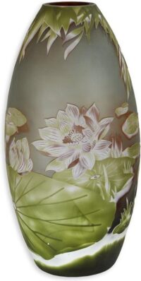Glazen vaas - Lelieblad op het water - Cameo Glas - 41 cm hoog