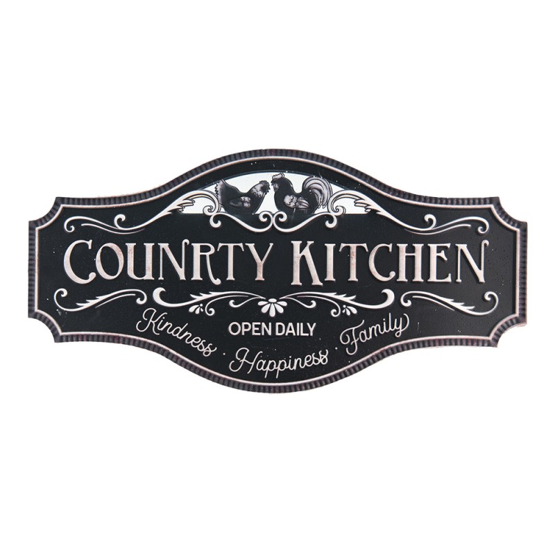 Wanddecoratie 60x30 cm Zwart Ijzer Kippen Country kitchen Muurdecoratie