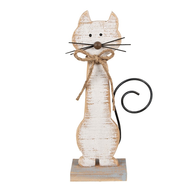 Decoratie Beeld Kat 38 cm Wit Hout