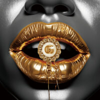 glasschilderij - Golden lips