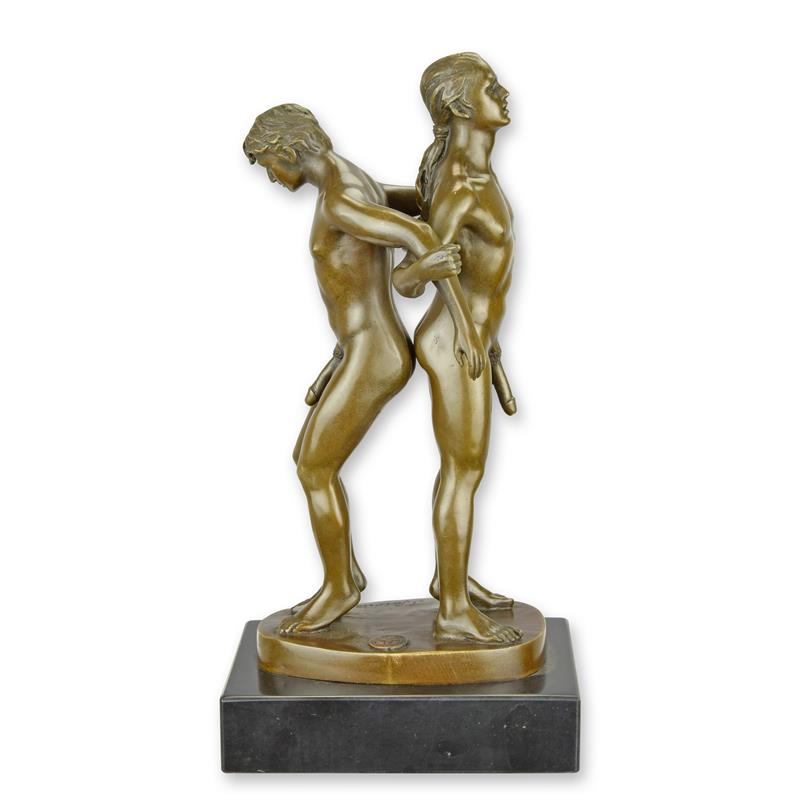 2 naakte mannen - Bronzen beeld